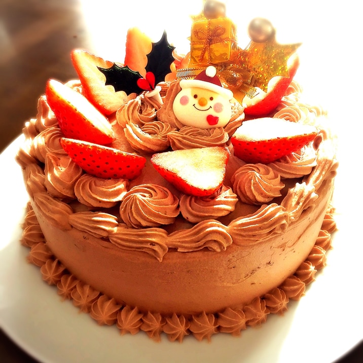 シフォン風ココアスポンジ♡チョコのクリスマスケーキ